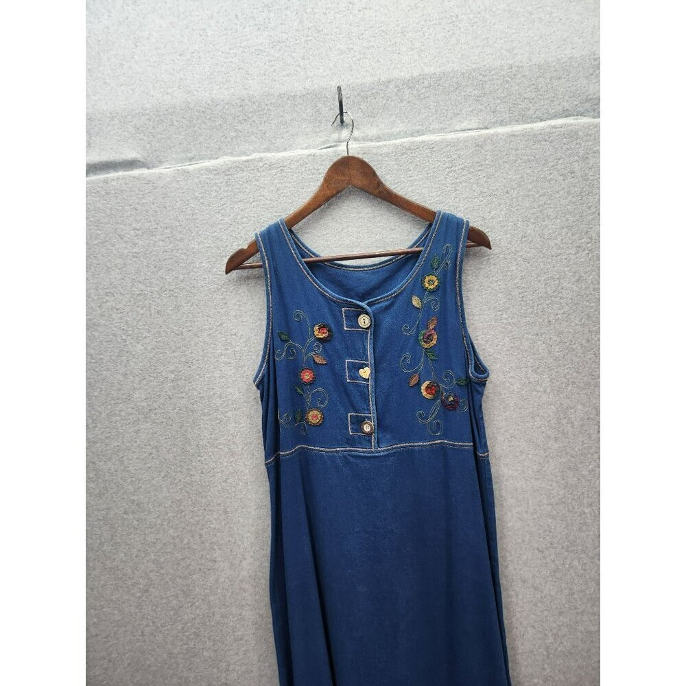 Koret City Blues Womens Embroidered Denim Dress M Sleeveless Button Front - Picture 2 of 5